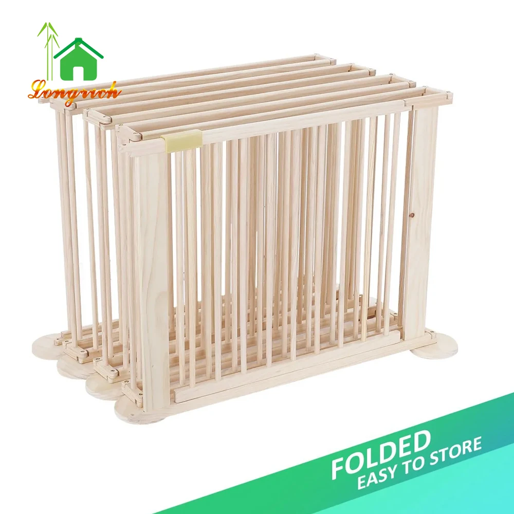 Wooden Playpen Foldable Removable for Baby and Toddlers with Mat Slide Wooden Safety  For Kids Indoor