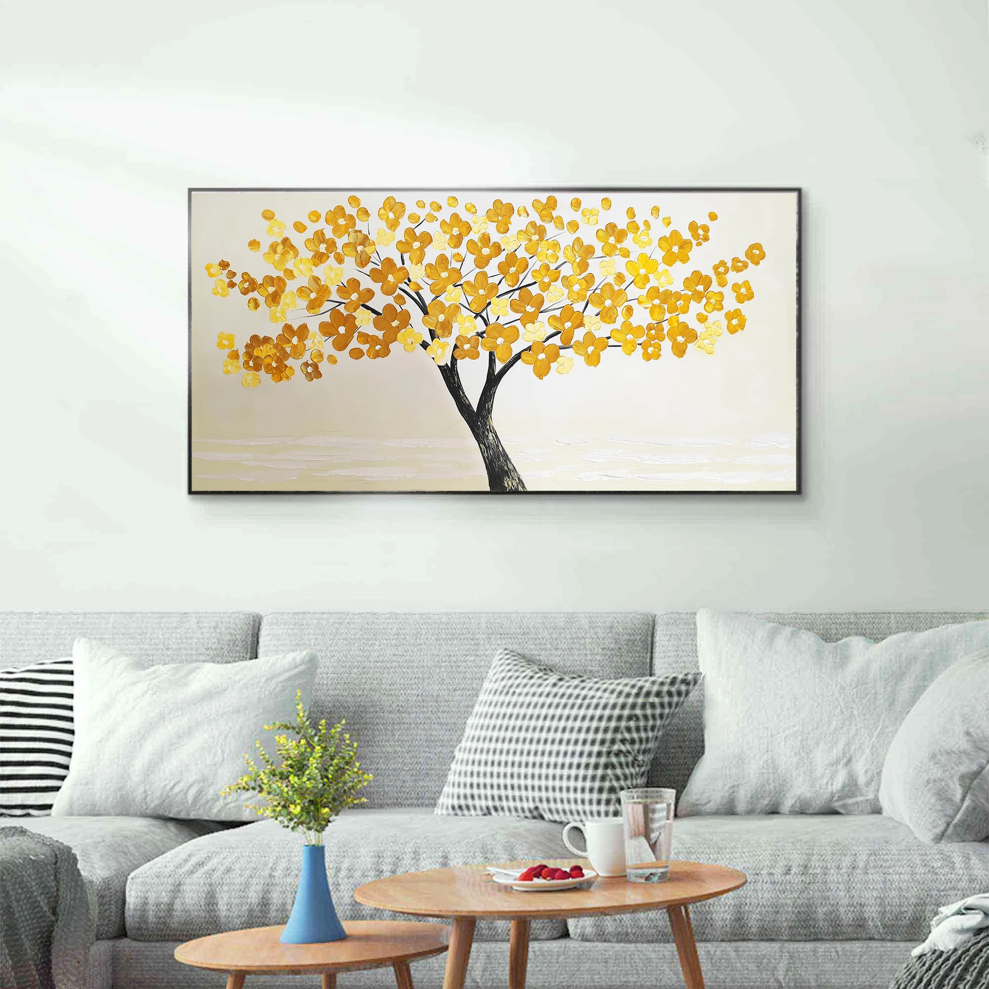 Large Abstract Yellow Tree Oil Painting Landscape Artwork on Canvas Flowers Paintings for Interior Decoration