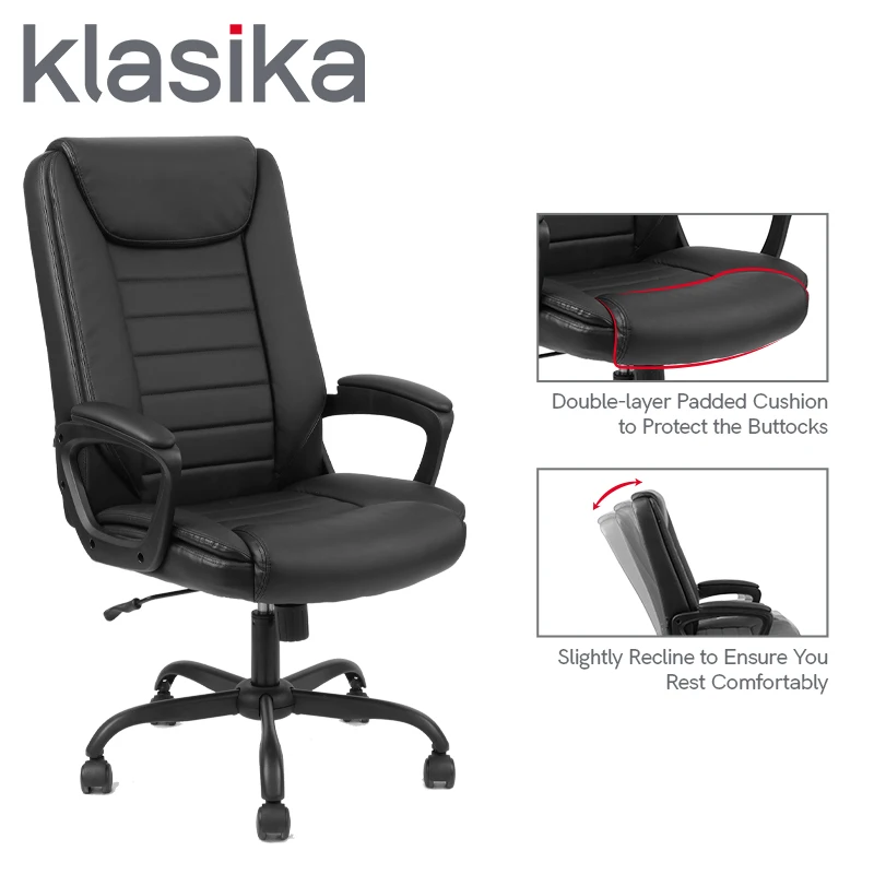 
In Stock Swivel Leather Chair Boss Office Chair Executive Chair with Padded Armrest 