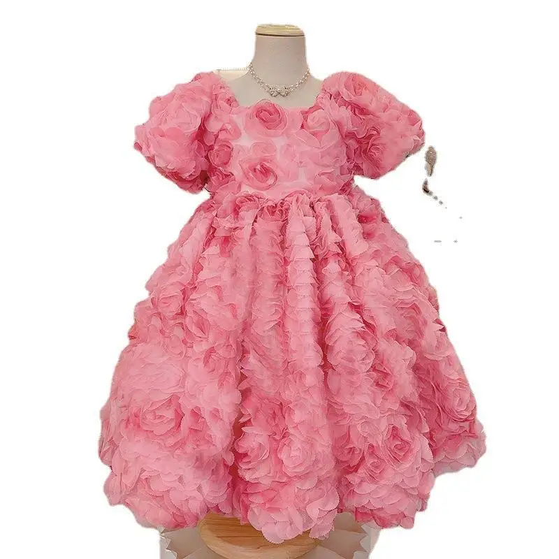 Factory wholesale Floralr Ruched Ruffle Short sleeved Cute Pink Summer Dress For Evening Party