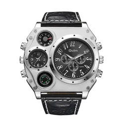 Oulm Hp1349 Luxury Leather Strap Luminous Military Multifunction Mens Style Large Dial Casual Alloy Quartz Watches