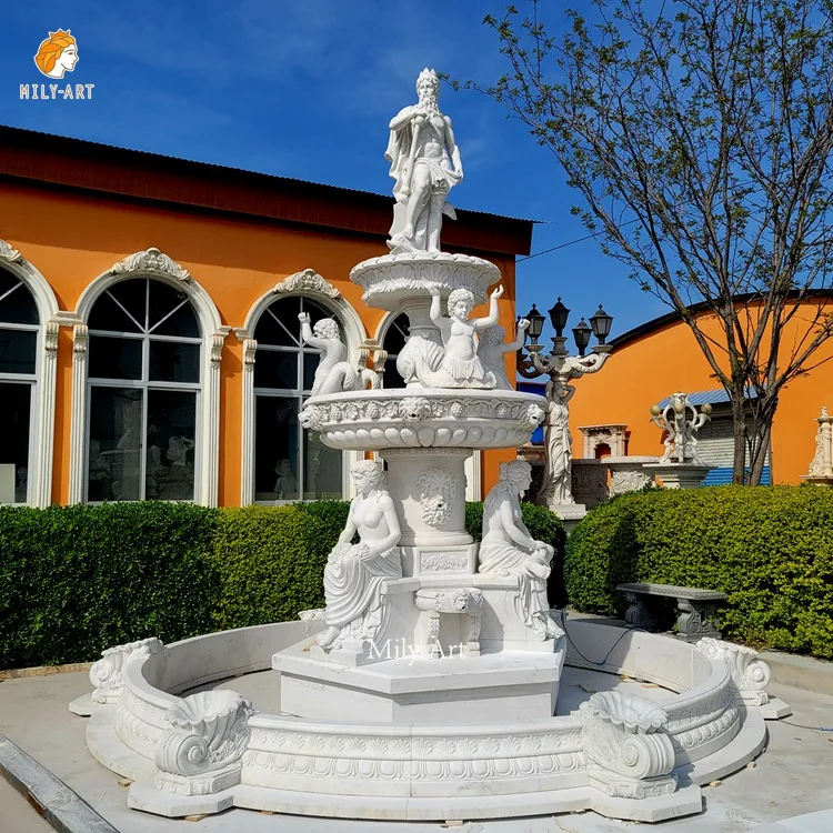Outdoor Garden Decoration Hand Carved Marble Greek Figure Water Fountain