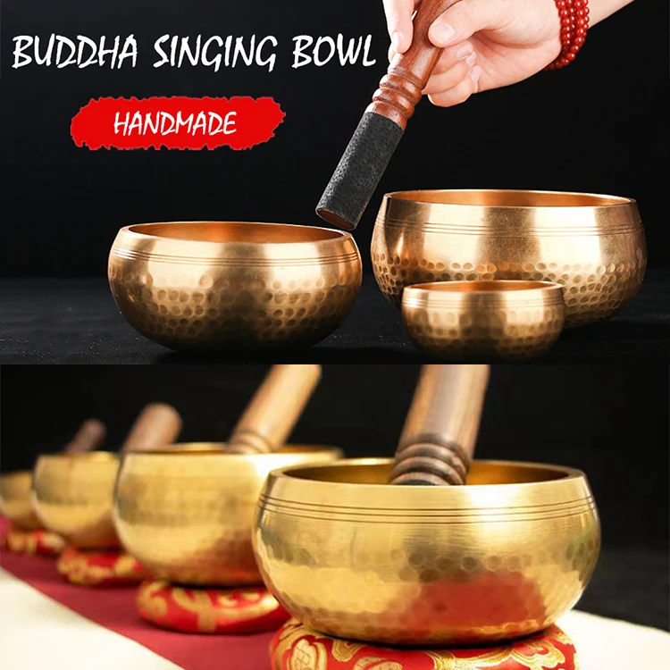 7 size wholesale  Handmade Meditation nepal set singing bowl Yoga Bowl tibetan singing bowl with handle Mallet & Cushion