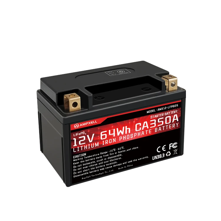 AMPXELL 12V 5Ah 64Wh CA350A motorcycle super start lithium battery rechargeable replacement for YTX5L-BS/YTZ6/YTX7L-BS/YTZ7S