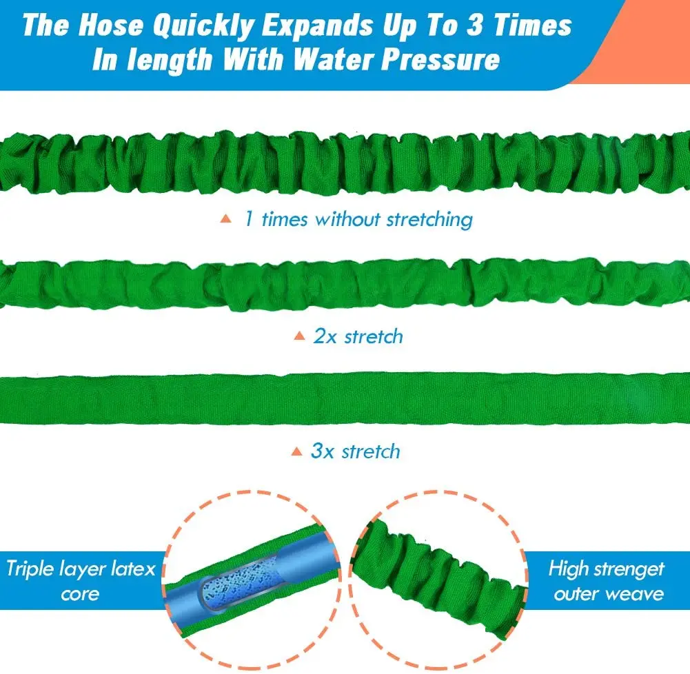 75ft 100ft 150ft 200ft 7 Patterns Flexible Expandable Garden Hose Set Soft High Pressure High Quality  Magic Hose