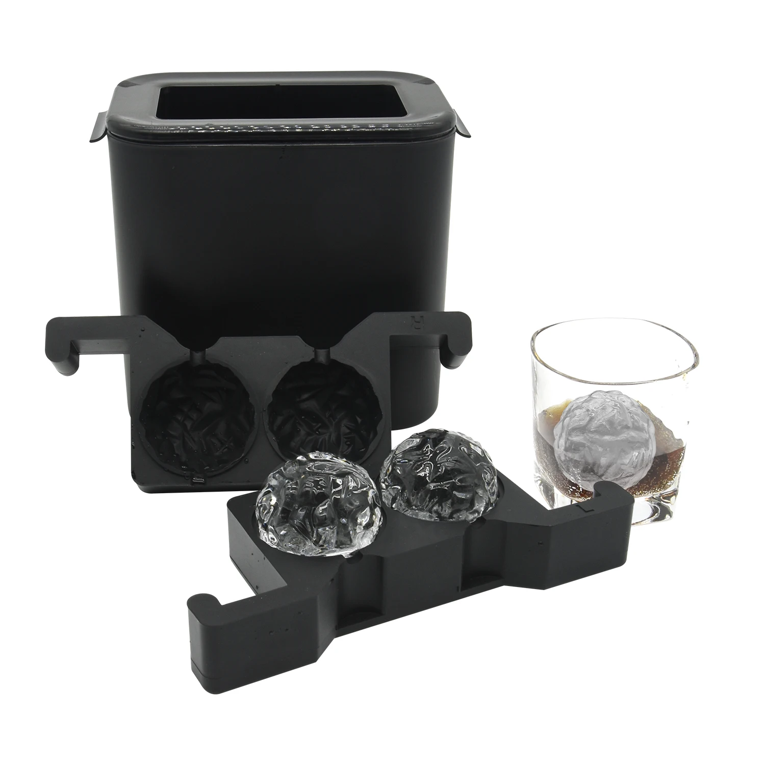 Helpcook 2022 New Creative Design Hand Carved Shape Silicone Sphere Ice Mold Easy Release Crystal Clear Ice Ball Mold Maker