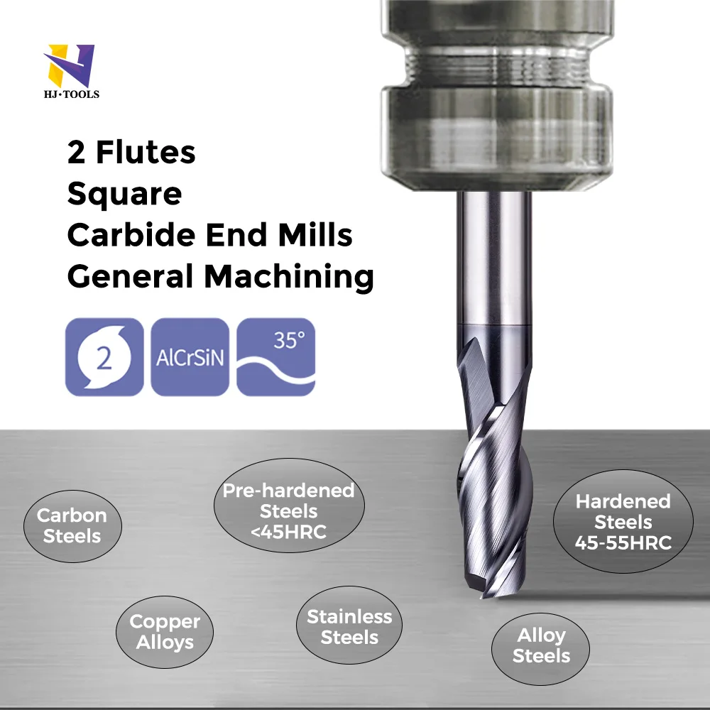 Ordianry Steel Flat carbide end mill carbide cutting tools 2 Flutes solid carbide endmills