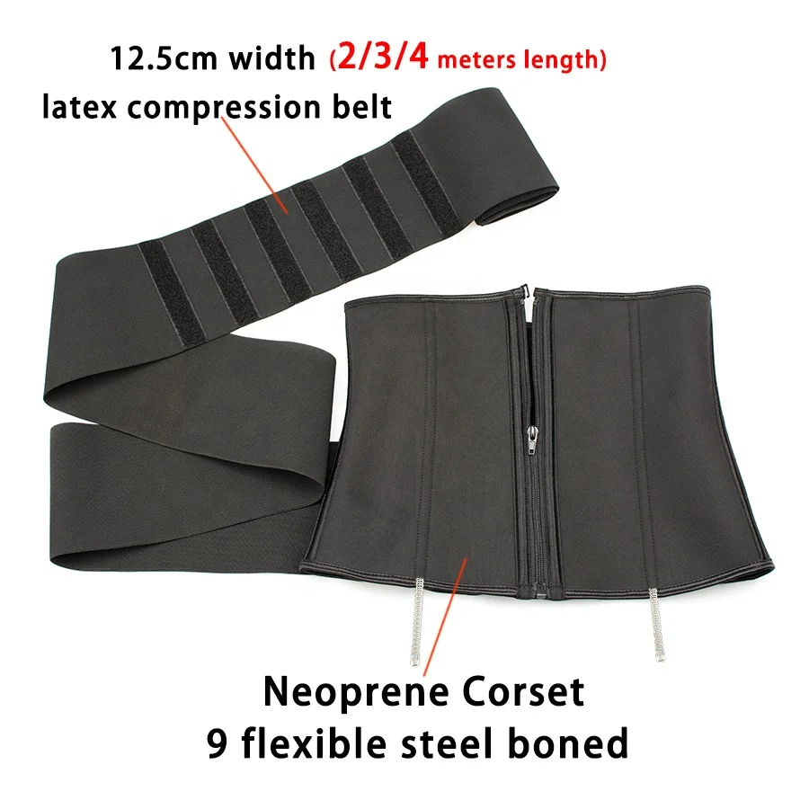 New Design 9 Steel Bone Neoprene Sewed Elastic 3 Meters Tummy Wrap Band Compression Waist Trainer Shaper Belt