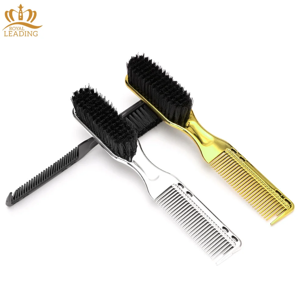 Private Label Barber Supplies Gold Double Sided Beard Styling Brush And Comb Set Barber Neck Duster Brush