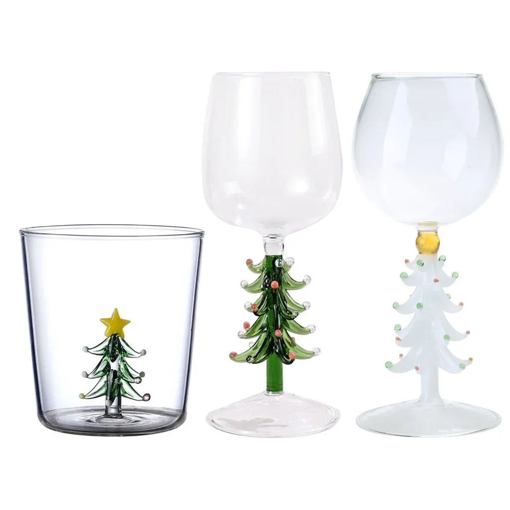 Custom 3D Drinking Glass Cup with Christmas Tree Figurine Inside Stemless Glass For Wine Water Milk Beverages Easter Gift