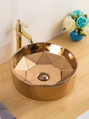 Good Sale Above Counter Top Gold Plating Round Wash Basin