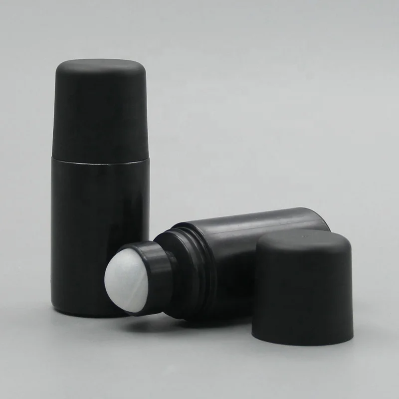 60ml Black Empty Straight Plastic Roll On Antiperspirant Bottle With Matte Black Lid