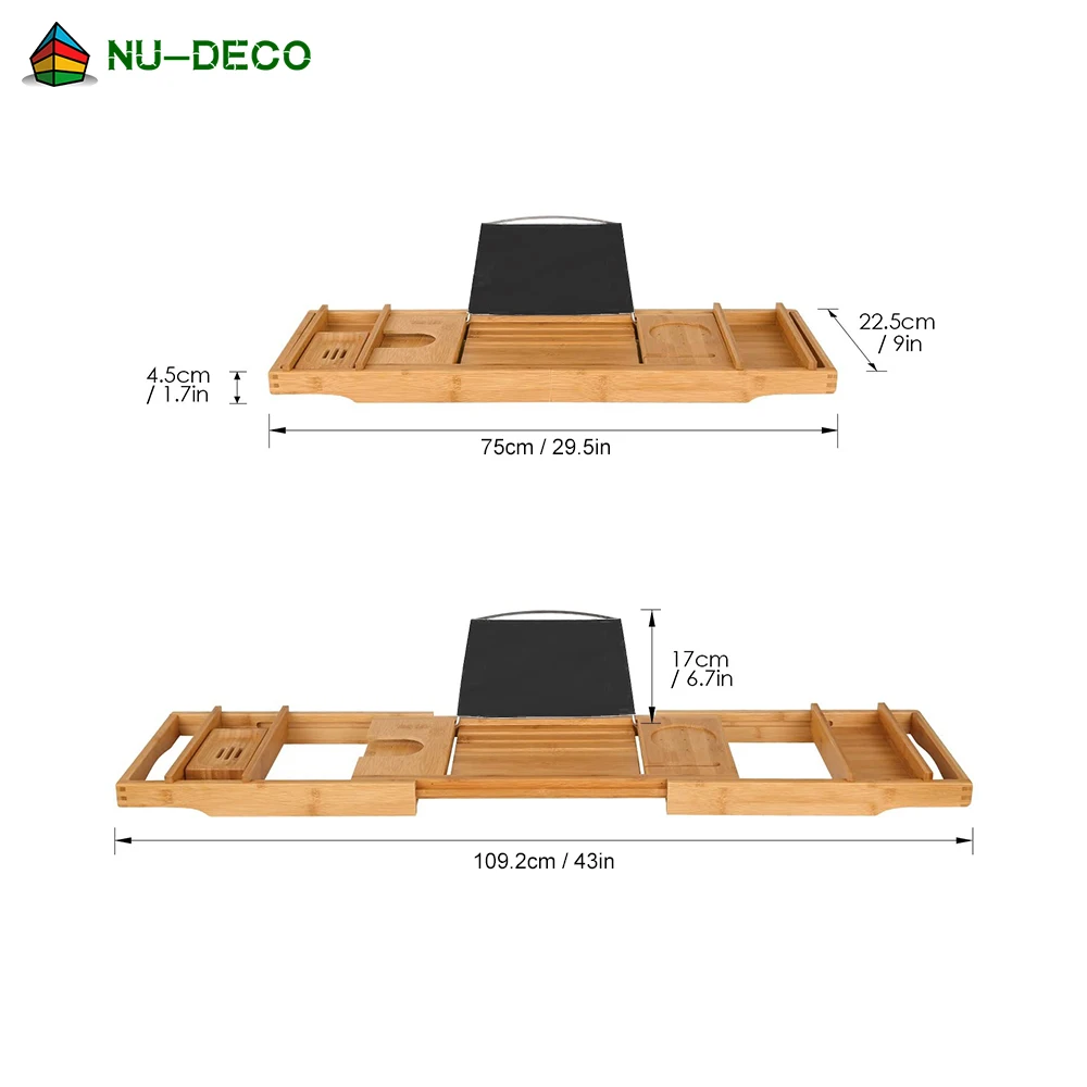 
Wood expandable luxury bamboo bath tub bathtub caddy tray 