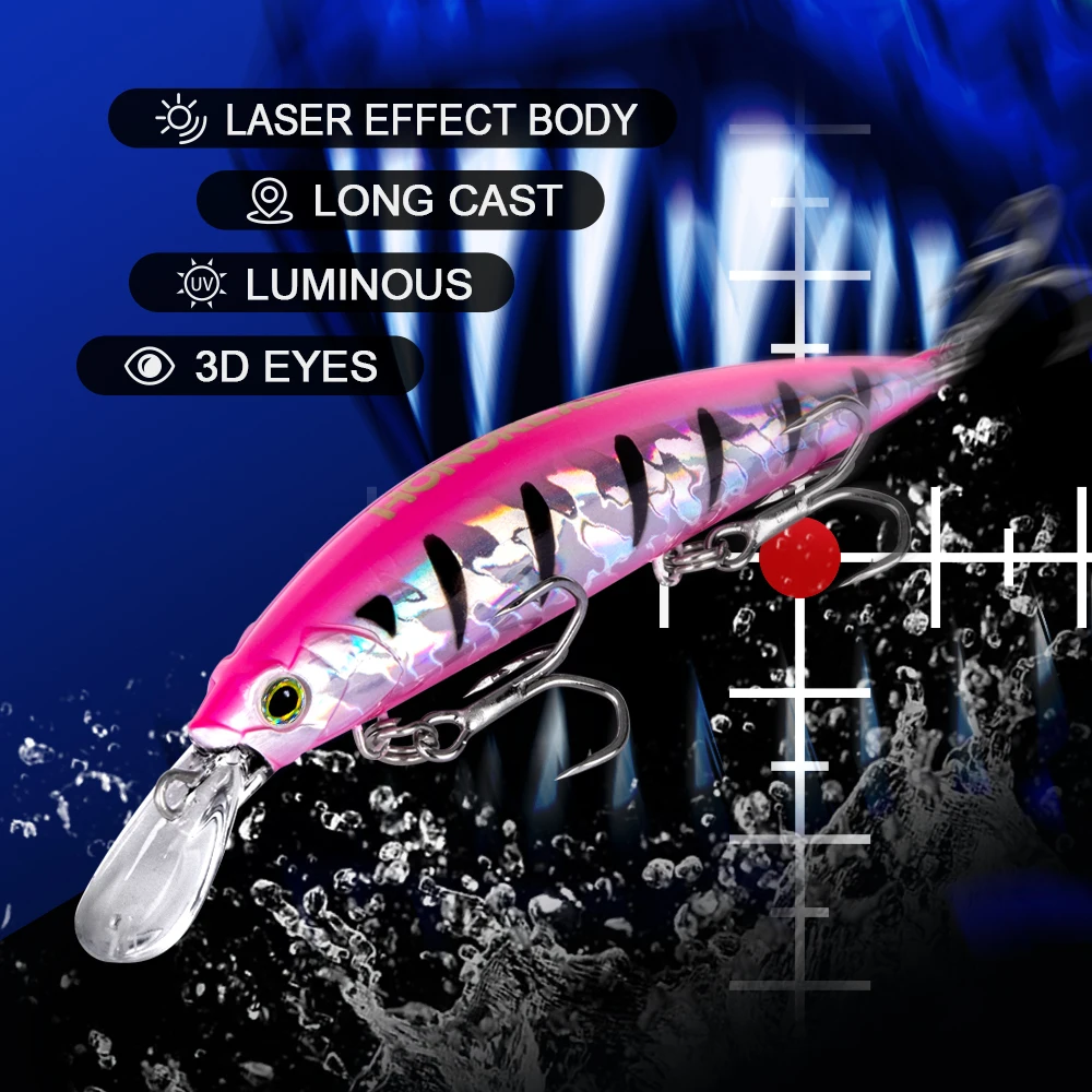 HONOREAL 110mm 39g Thru-Wire Construction Minnow Lure Bent Deep Diving Saltwater Sea Bass Fishing Long Casting Plastic River