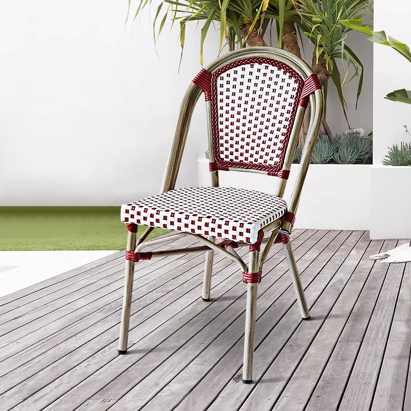 White Parisian French Cheap Garden Cafe Bar Stools Furniture Aluminum Wicker Rattan Outdoor Patio Bistro Dining Chairs