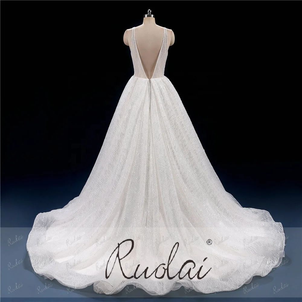 Ruolai PWD-H1002 Роскошная блестящая ткань халат De Mariage винтажное блестящее бальное платье с V-образным вырезом Свадебное свадебное