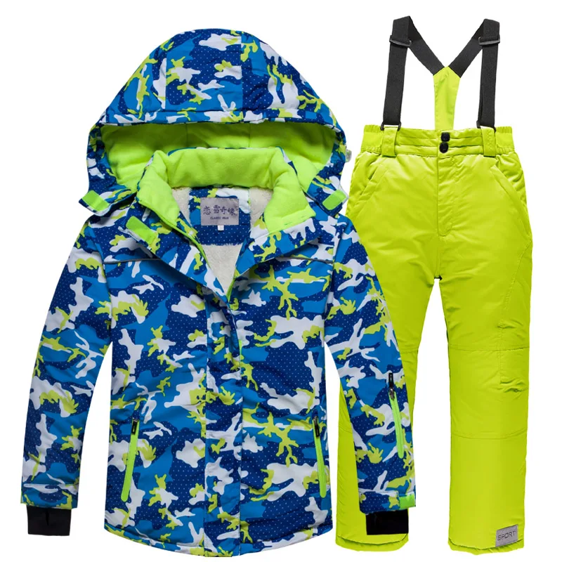 Boys Ski Suits Fleece Jackets Overalls Children Snow Sets Waterproof Snowboard Jacket Kids Ski Clothing Set Windproof Outfits