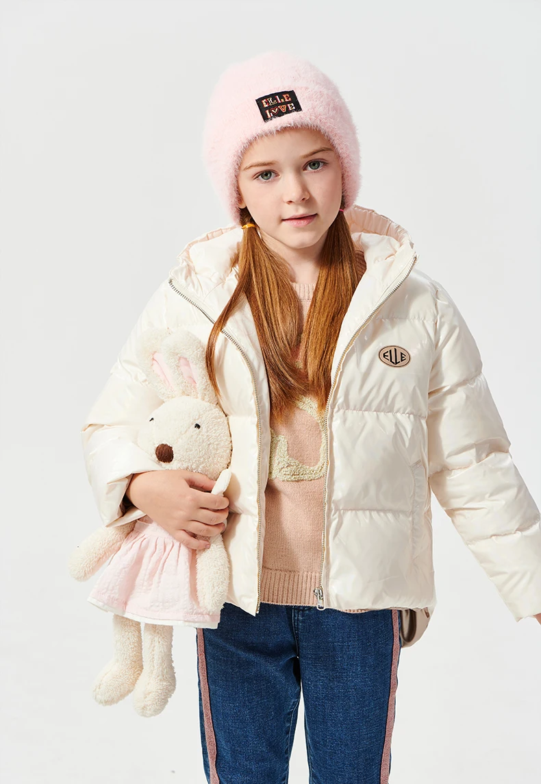 Winter duck feather leather coat lightweight quilted shiny fabric puffer kids girls down jacket
