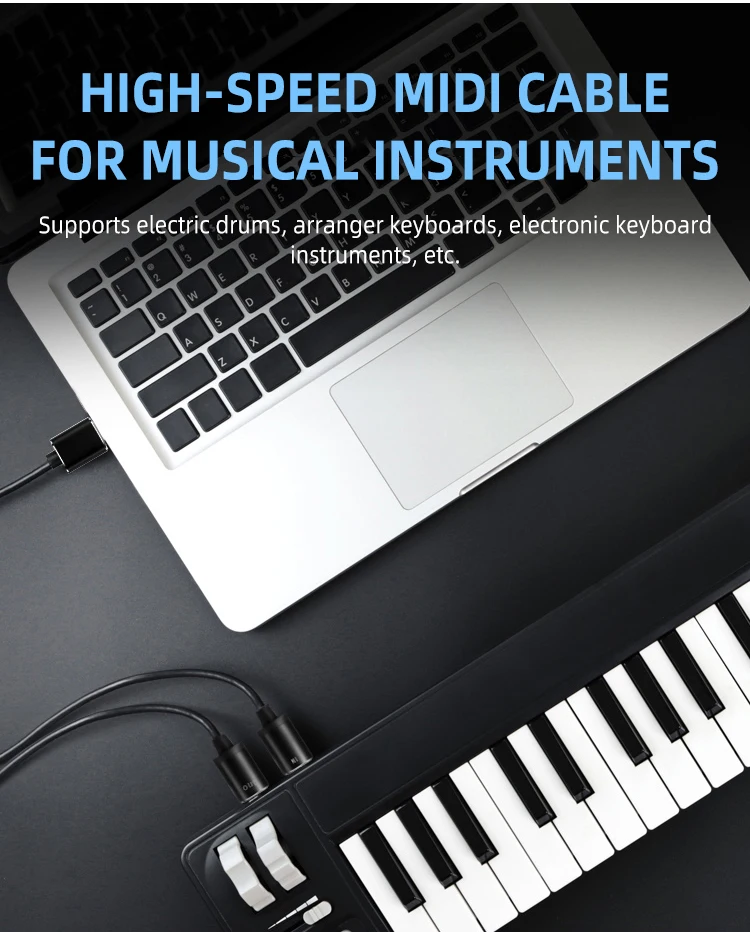 200cm Length Custom Usb Type C Midi Cable With Input  Output Connecting Keyboard synthesizer