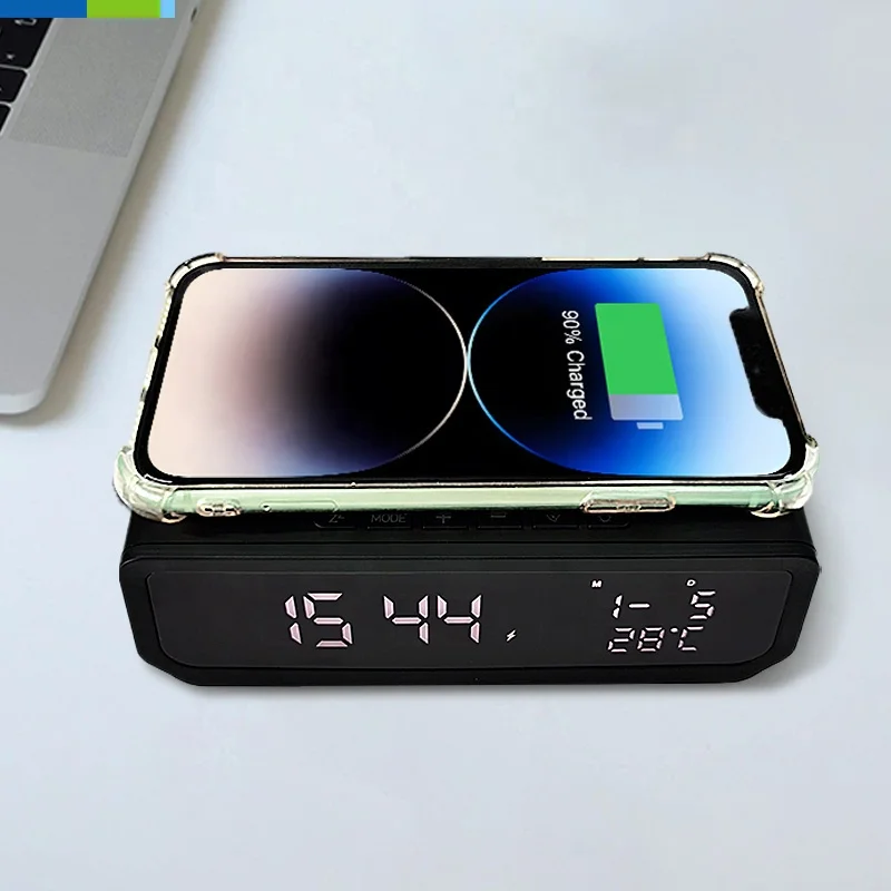 10W Wireless Qi 3.0 Charging Table Clock with Temperature and Humidity 10W Desktop Office Use Electric Alarm Office Motive