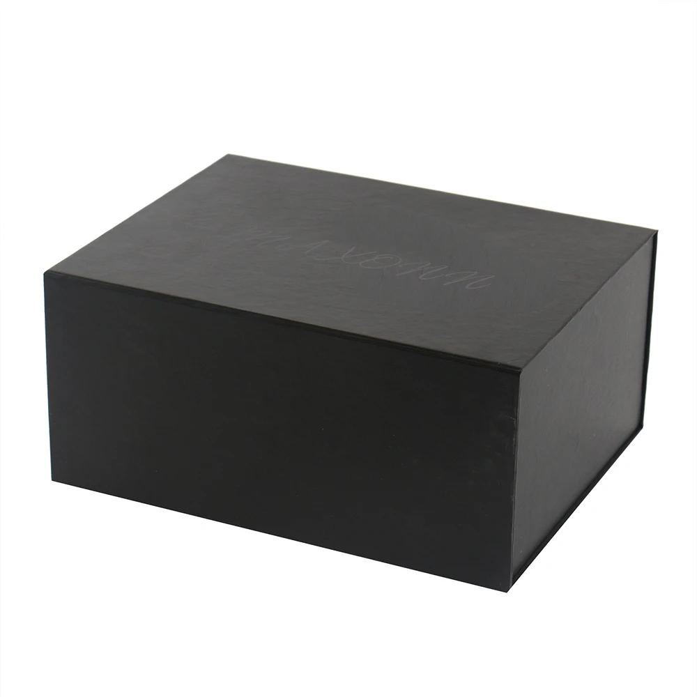 Custom Flat Shipping Magnetic Closure Black Foldable Gift Box Paper Packaging Boxes For Storage Tea Cloth Shoes