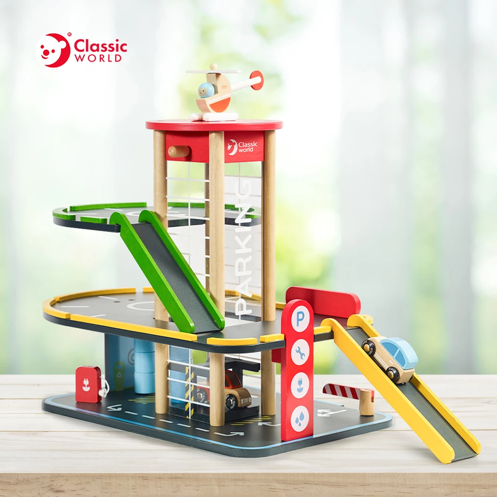 Hot Sale Educational Pretend Play Modern Parking Garage Toys Wooden Cars for Children Kids