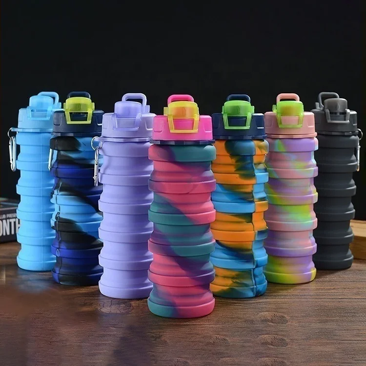 500ml Camouflage Outdoor Cycling Sports Portable Water Bottles Gifts Silicone Foldable Sports Collapsible Water Bottle