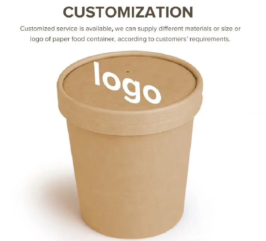 Food Grade Kraft Paper Bowls Cups PLA Coated Synthetic Craft Material Snacks Salads Sushi Pizza Sugar Bread Embossed Printing