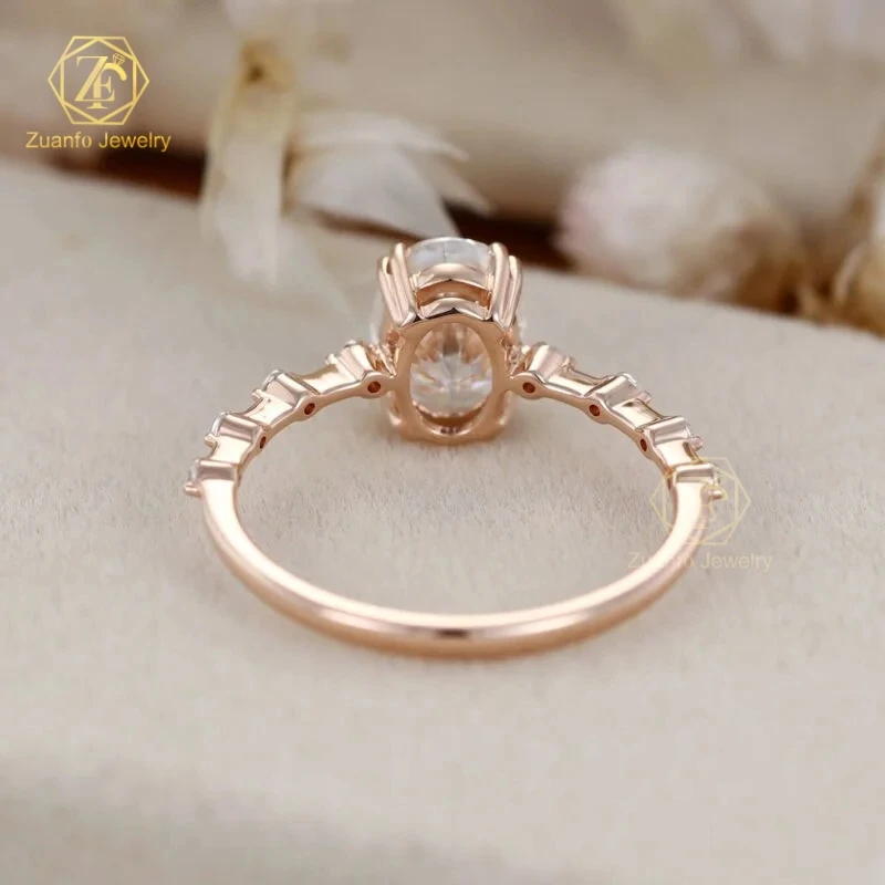 ZUANFO 1.5 Carat Oval Moissanite Engagement Ring with 14k Rose Gold High-end Jewelry with White Gold Inlay Unique Designs