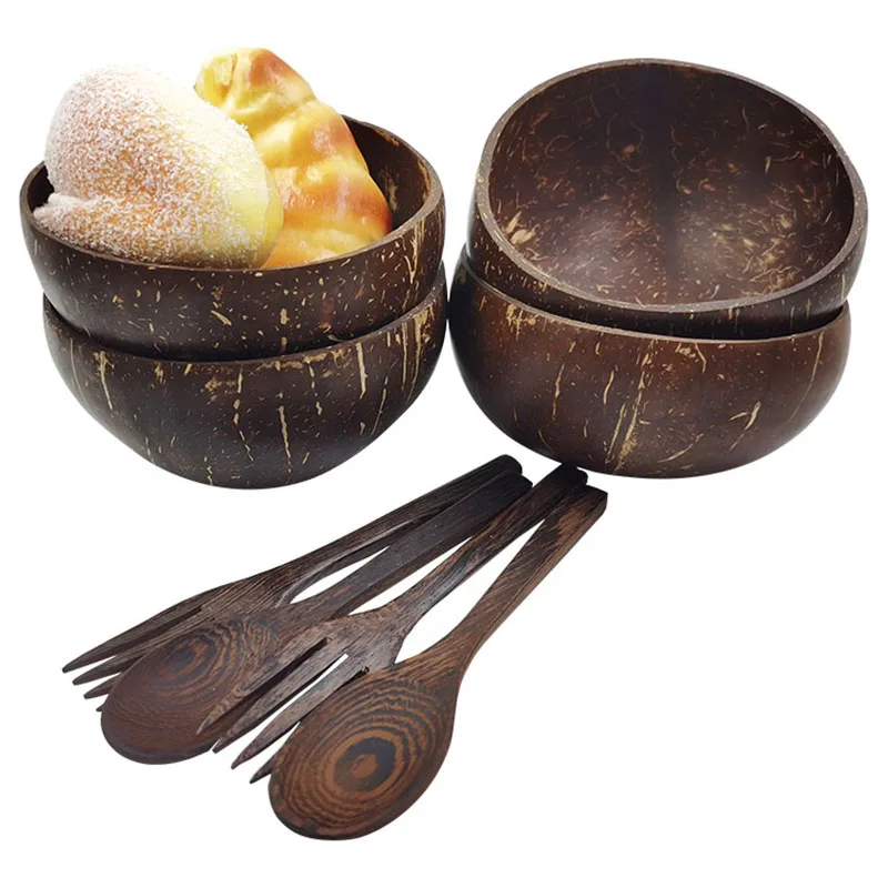 Factory Direct Supply Natural Handmade Organic Coconut Shell Bowl And Wooden Spoon Sets