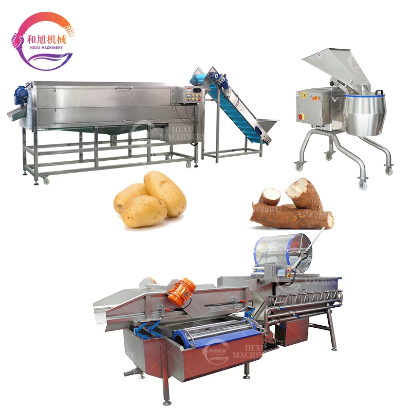 500-1000kg/h Cassava Washing Peeling Machine Potato Slicer Chips Cutting Machine Vegetable Dryer Potato Wavy Cutting Machine