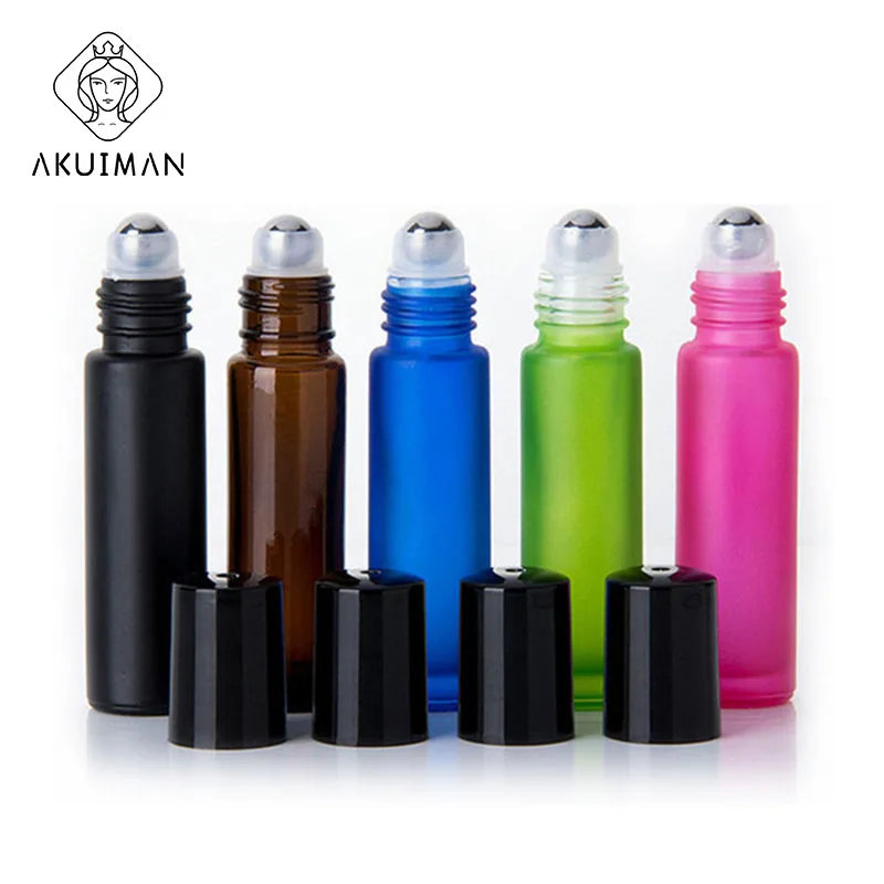 10 ml small y oung living perfume roll-on bottle 10ml frosted matte black crystal essential oil roller ball roll on glass bottle