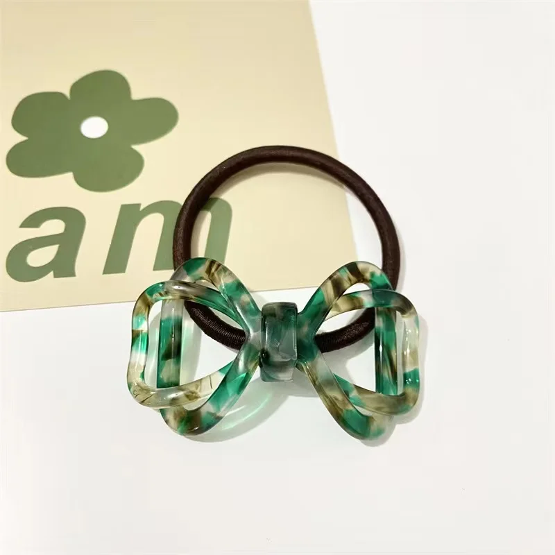 New elegant acetate bow design girls elastic rubber hair ties for thick hair girls Simple fashion elastic band Women Hair rope