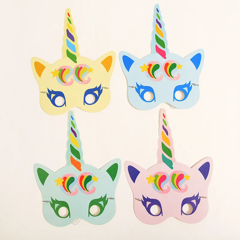 Wholesale 12PCS Cheap Paper Luminous Unicorn Mask for Kids Birthday Party Supplies