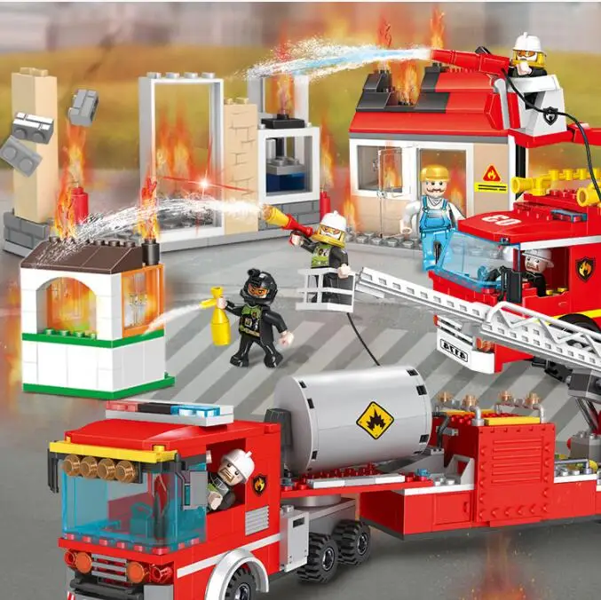 Building block city series fire engine fireman fire engine small particle assembled puzzle toy model