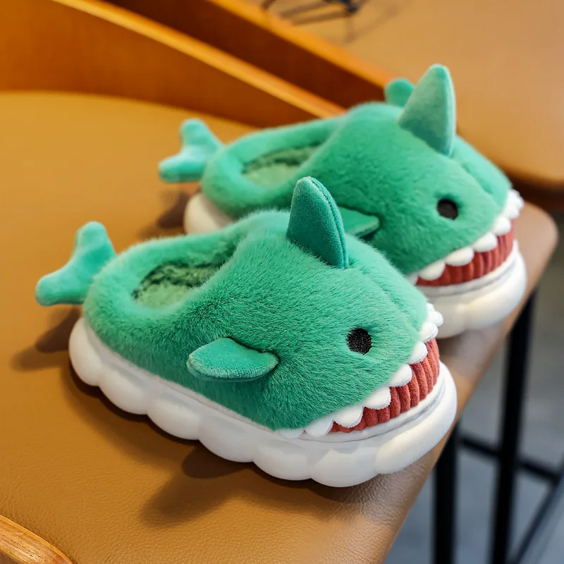 Winter Hot Selling Women And Men Kids Toddler House Slippers Funny Shark Slippers Boy Adult Cute Plush Cotton Home Slippers