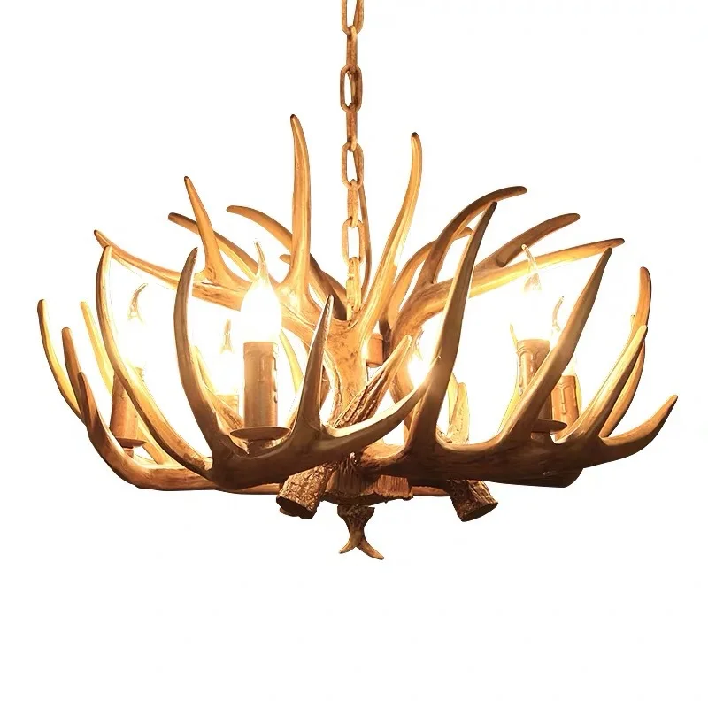 Decorate Vintage Resin Antler Chandelier Deer Horn Pendant Lights Creative Design Hanging Chandelier