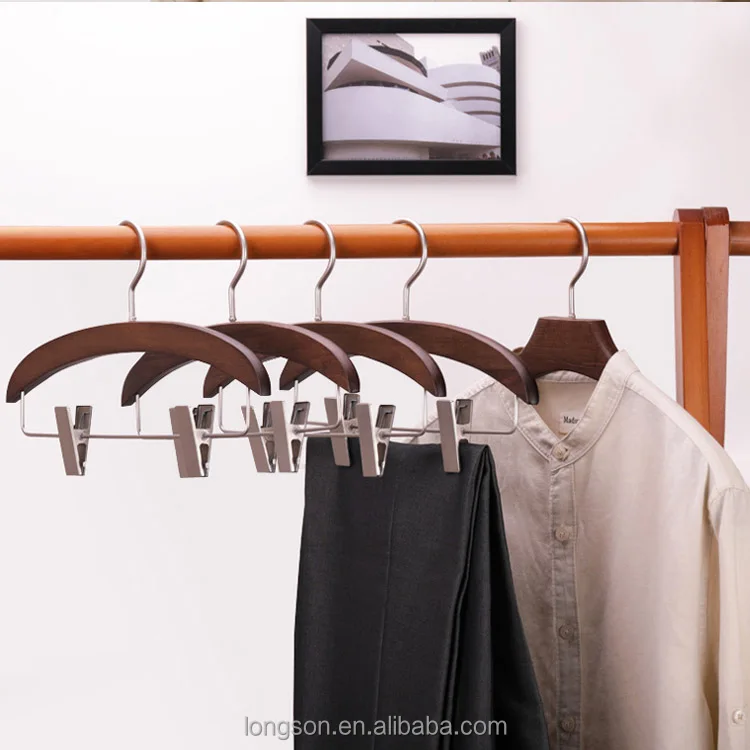Cherry Mahogany Solid Timber Walnut Wooden Clothes Hangers With Logo for Hotel