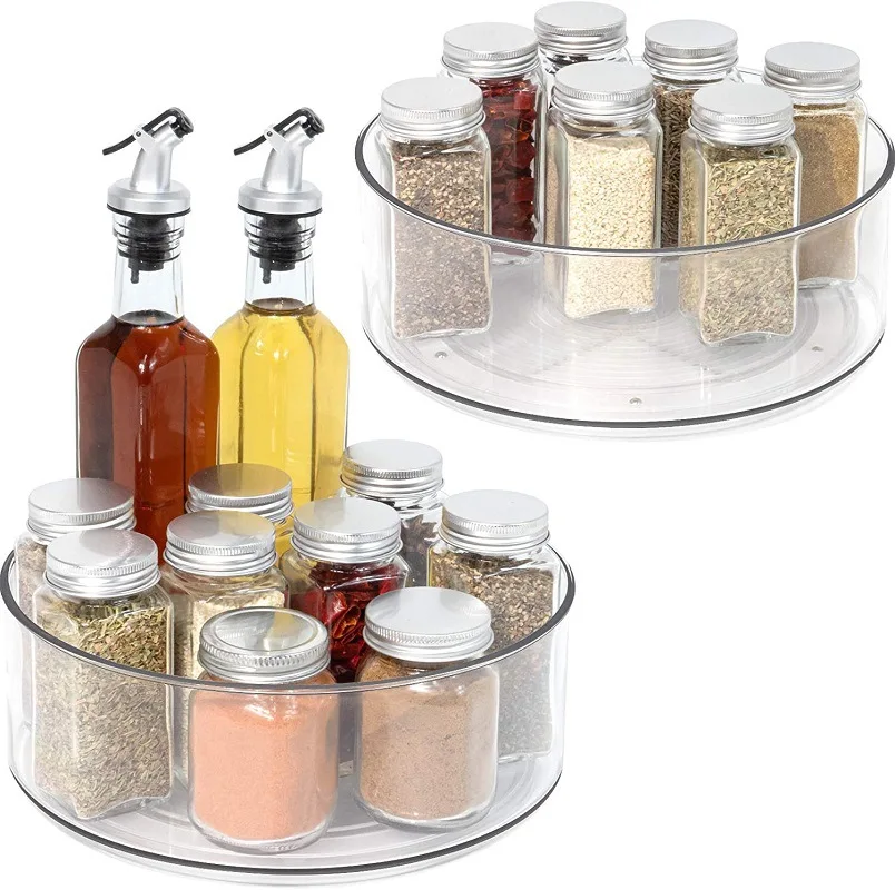 Kitchen Organizer Plastic PET Round Spice Jar Rack Set Lazy Susan Turntable Spice Jar Storage Rack