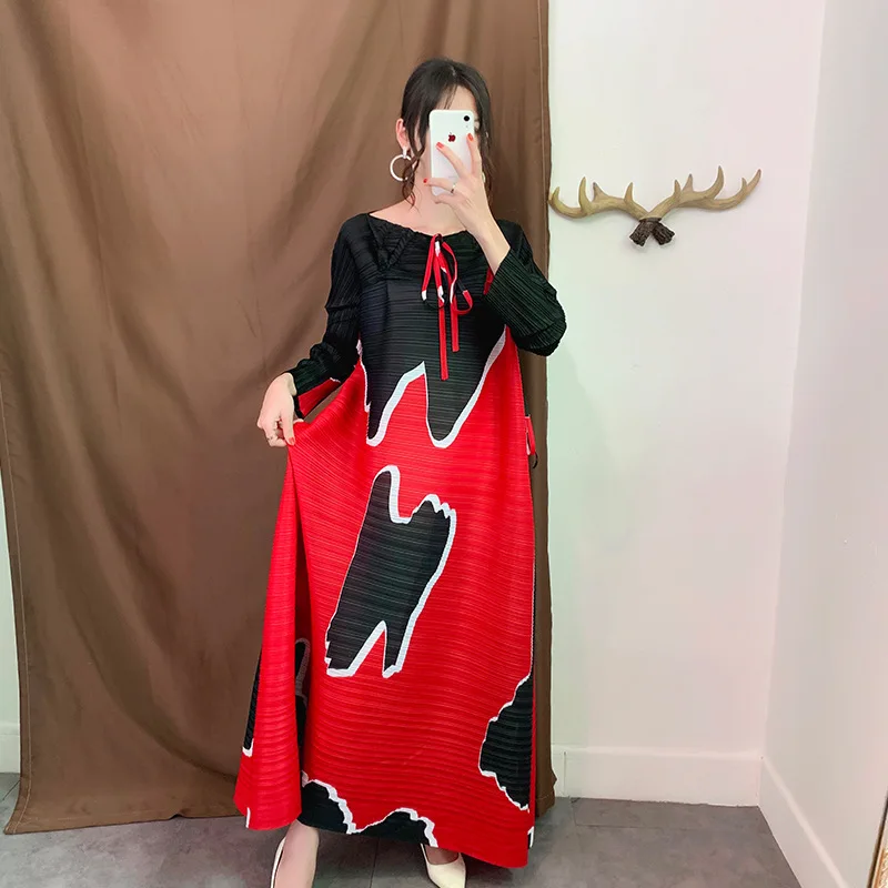 fashion o neck good quality long sleeve flower printed dress