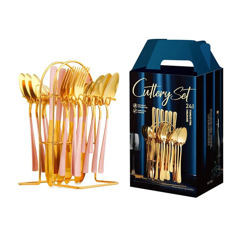 Multicolor Stainless Steel Knife Spoon Fork Cutlery Holder Set Restaurant Wedding Cutlery Set Stainless Steel Flatware 24pcs/set