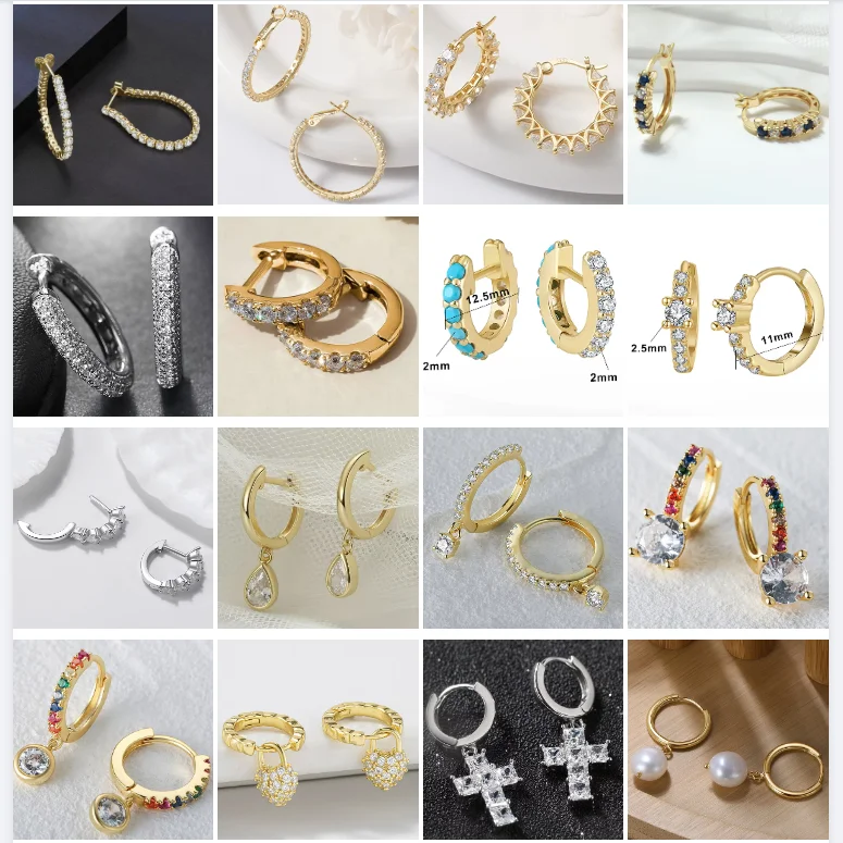 RINNTIN SE19 Online Fashion Jewellery Real 925 Silver Pave Setting Zircon Small Huggie Hoop Earrings for Women