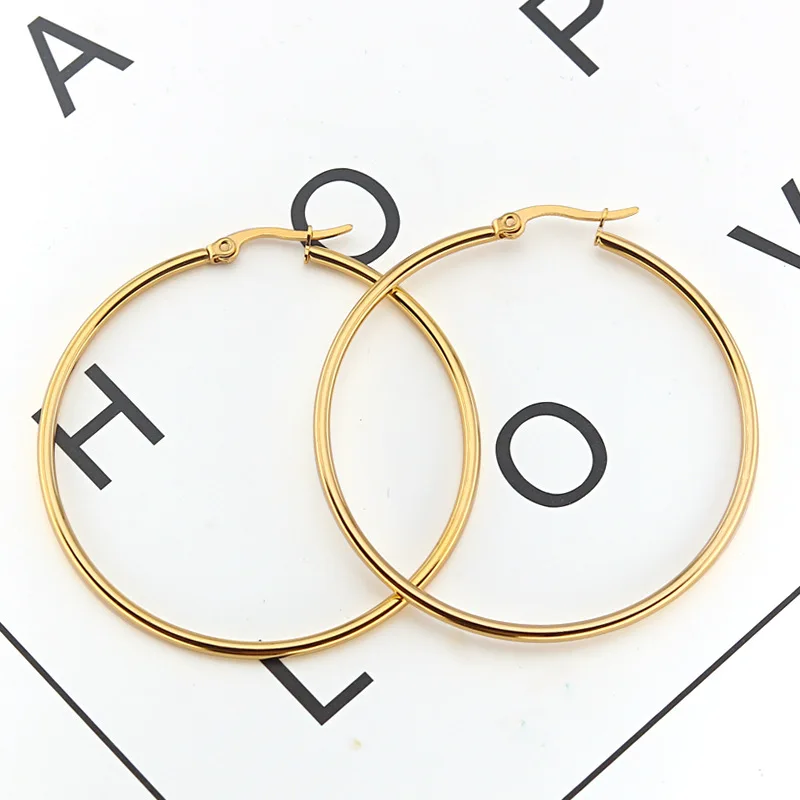 Trendy Fashion Stainless Steel Stud Earrings Gold Plated Big Circle Hoop Round Piercing for Men and Women Silver Color Bulk
