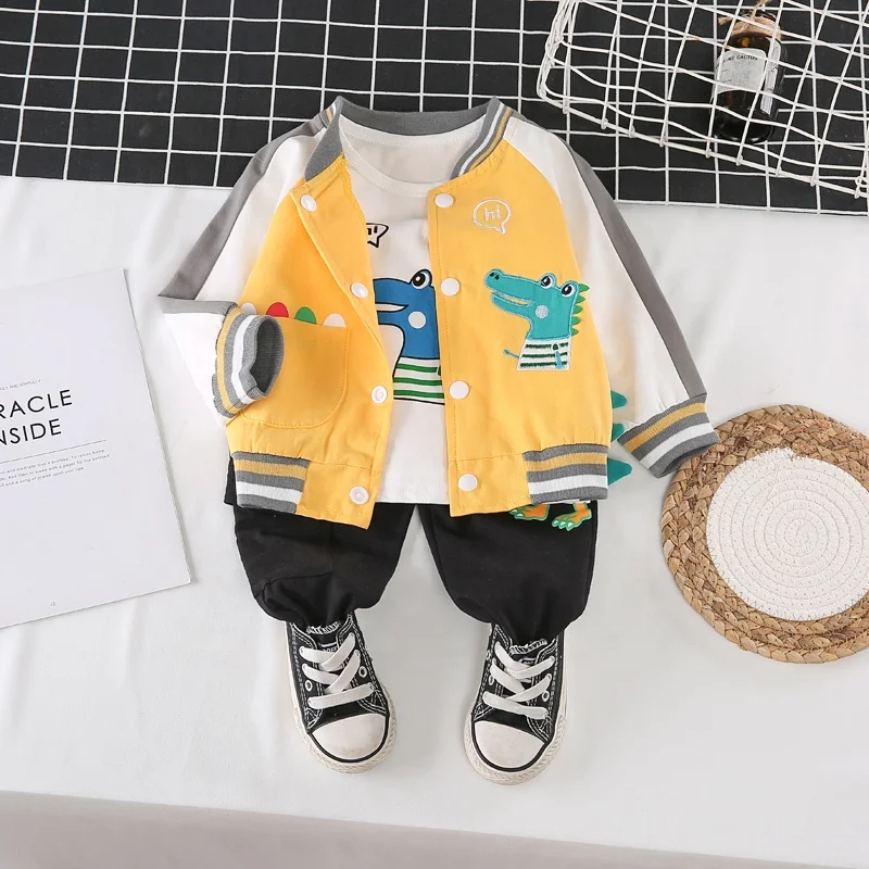 Wholesale A Line Arabic Children Pattern Free Hand Embroidery Designs A three-piece baseball suit baby boy clothes set