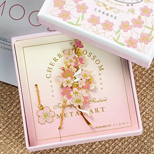 Custom Metal Flower Brass 3D Bookmarks Unique Fancy Sakura Book Marks Cute Page Marker Gifts for Book Lovers Reader