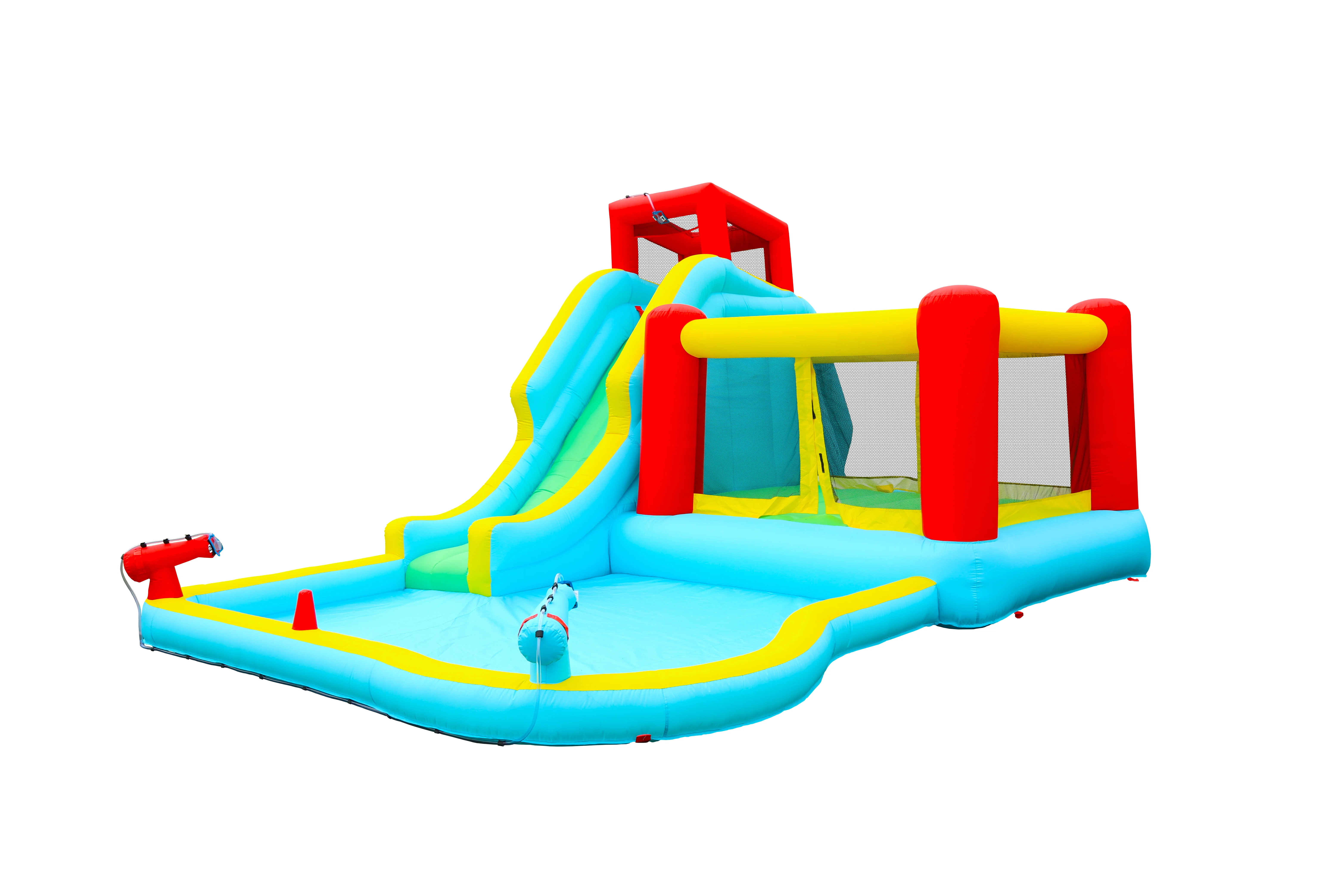Wholesale Inflatable Slide Water Park With Trampoline Double Water Gun Drums And Rock Climbing