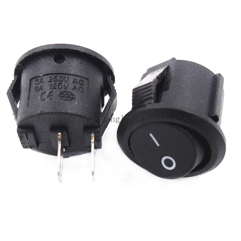 Small Round Rocker Switch Black  2 Pin ON-OFF 3A 250V 6A 125V AC Opening 14.5mm-15mm