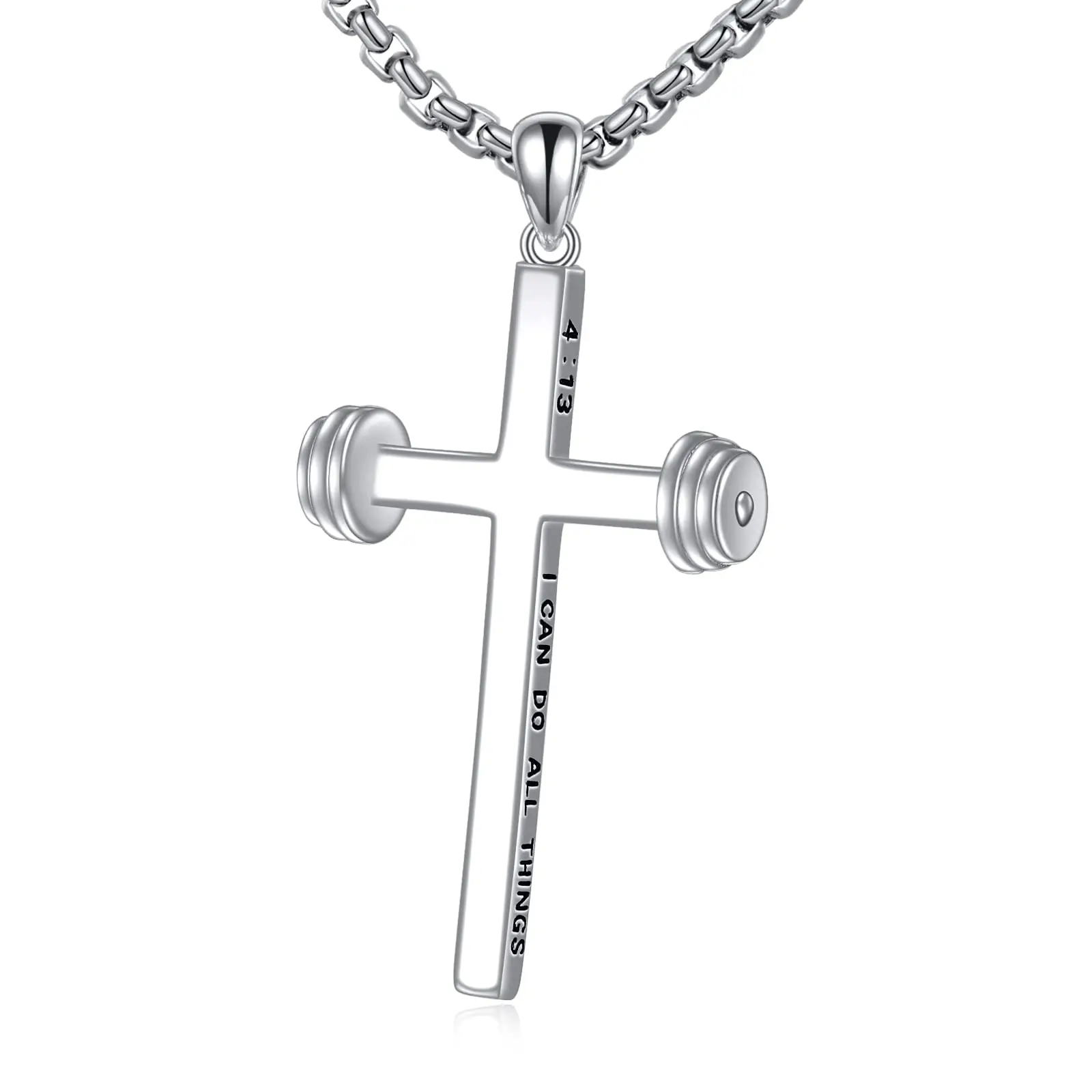 Dumbbell Cross Pendant 925 Sterling Silver Jewelry Sport Necklace For Men Women