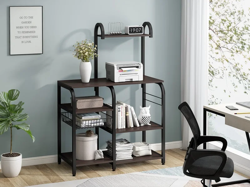 
Wooden small stainless steel MDF Microwave oven kitchen shelf rack storage organizer Bakers Rack in the kitchen 