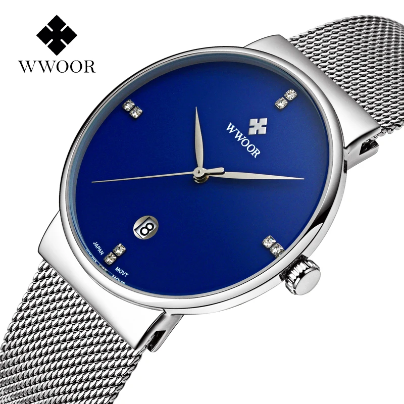 WWOOR 8018 Original Golden Plate Japan Movement Quartz Stainless Steel Back Luxury Wrist Watches Men